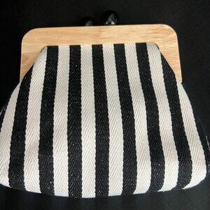 Black White Striped Fashion Clutch Purse Bag 9 inches by 8 inches
